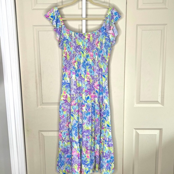 Lilly Pulitzer Jilly Smocked
Midi Dress Ruffle Floral
Printed Resort Size L A31 - Picture 5 of 12